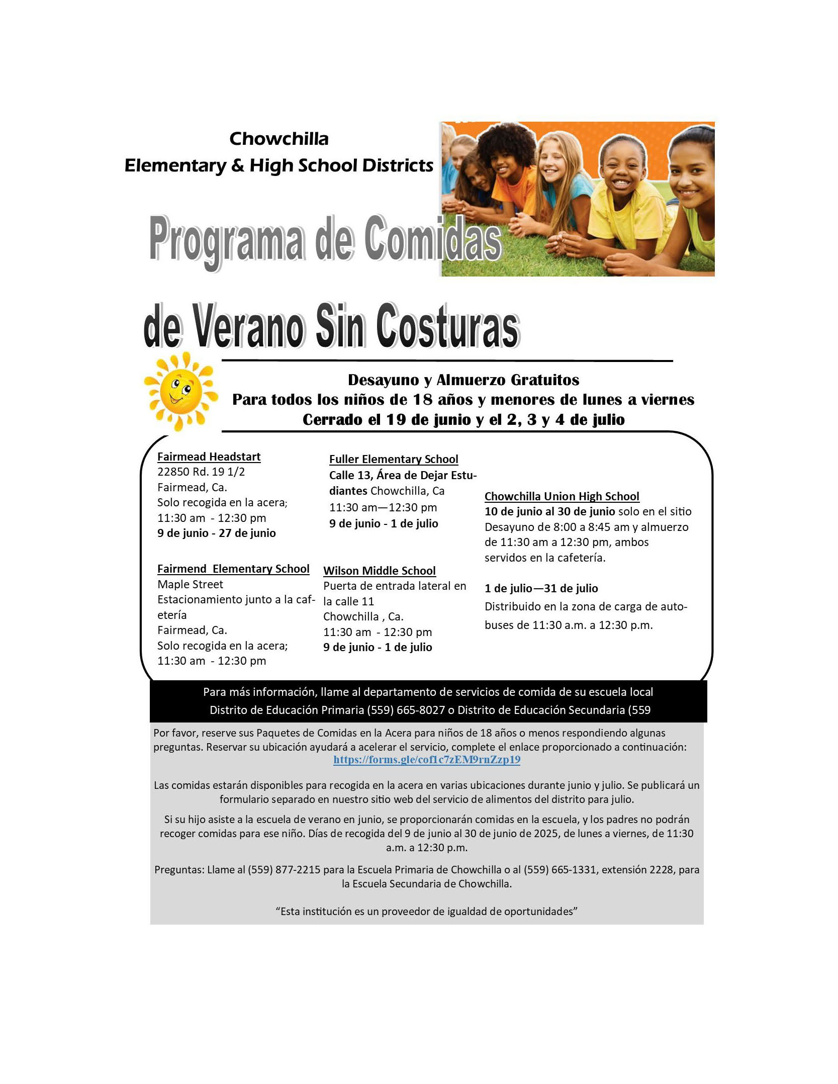 2025 Summer Meal Program - Spanish